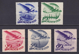 СССР 1934, №444-448 Гражданская Авиация с Водяным Знаком, 5 марок ** свой клей